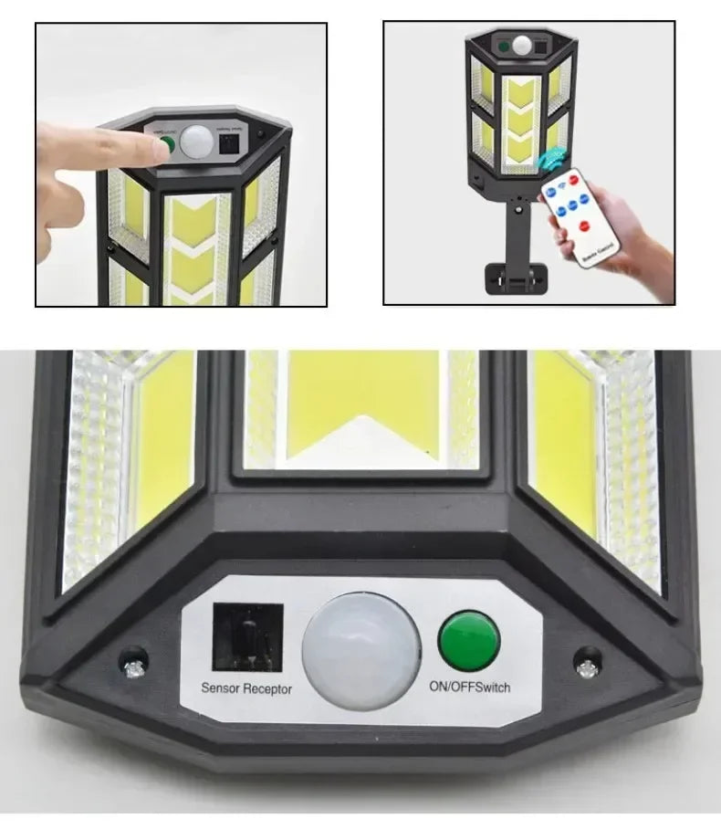 A mais nova luz LED solar 300000 LM Lâmpada solar externa do sensor de movimento 4 modos à prova d'água IP65 luz solar para jardim lanterna de quintal de rua