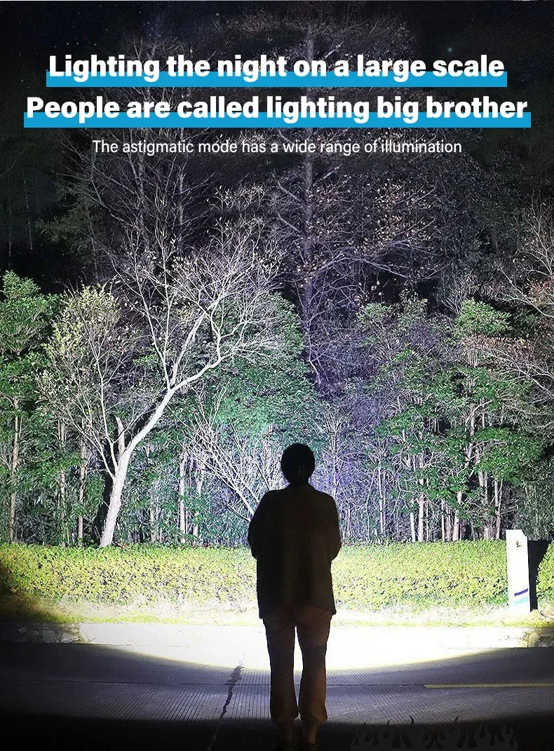 Lanternas led de alta potência, 2000lm, tocha tática com luz de exibição, carregamento usb, acampamento, pesca, lanterna com zoom de emergência