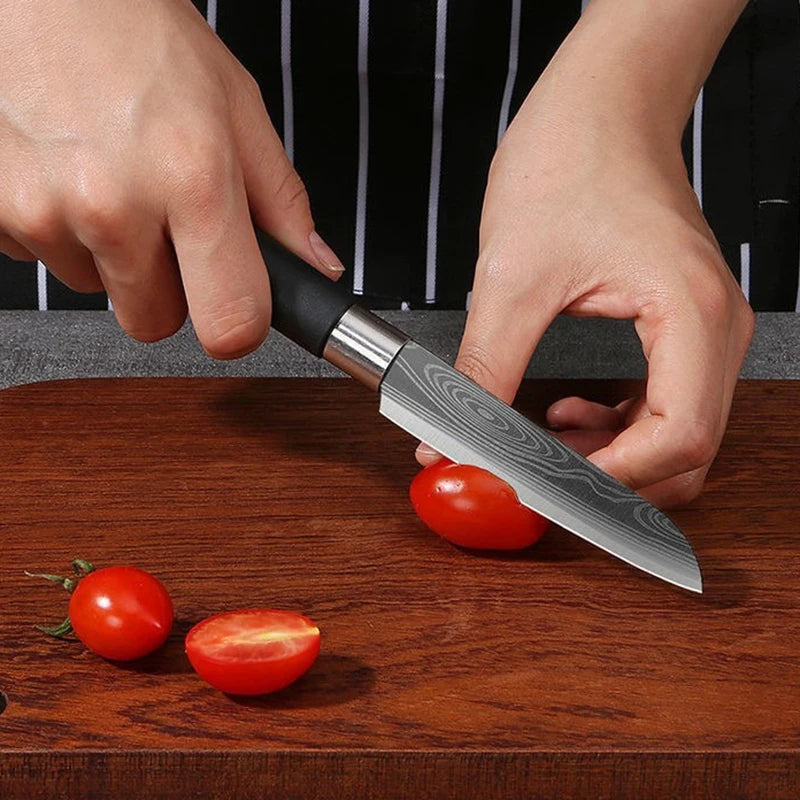 Laser Damasco Padrão Utilitário Facas de Cozinha, Tesoura, Afiação Rod Set, Aço inoxidável, Sharp Slicing Chef Faca, Cozinhar Ferramenta