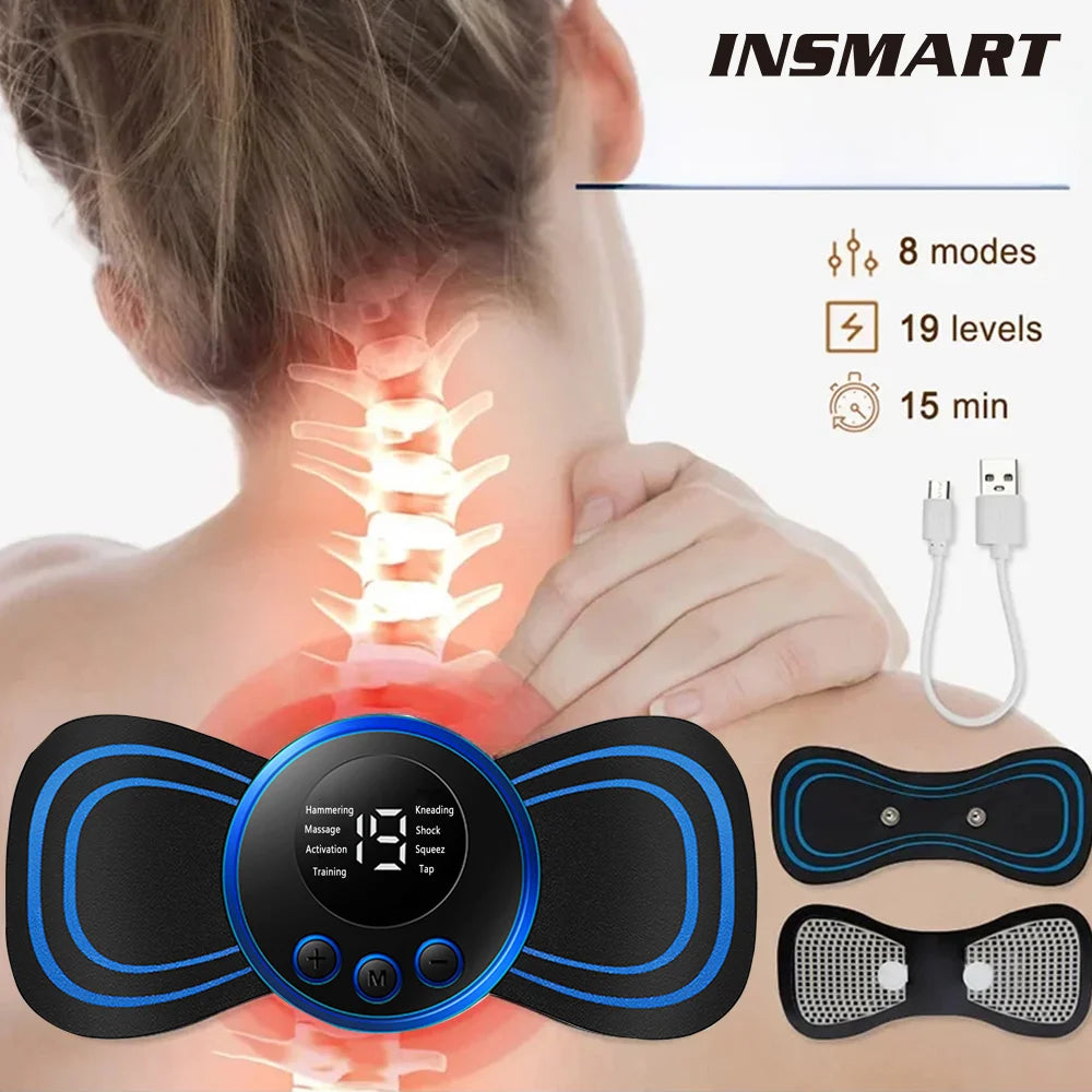 Massageador de pescoço mini massagem elétrica do pescoço ems cervical volta vértebra massagem remendo 8 modos aliviar relaxar ferramentas de fadiga muscular