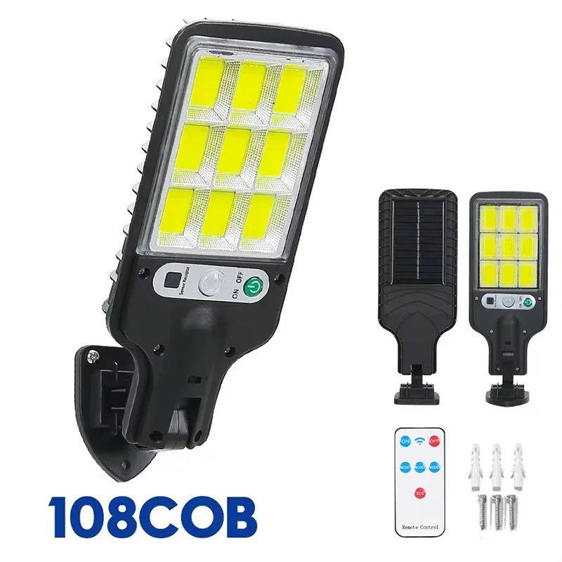 A mais nova luz LED solar 300000 LM Lâmpada solar externa do sensor de movimento 4 modos à prova d'água IP65 luz solar para jardim lanterna de quintal de rua